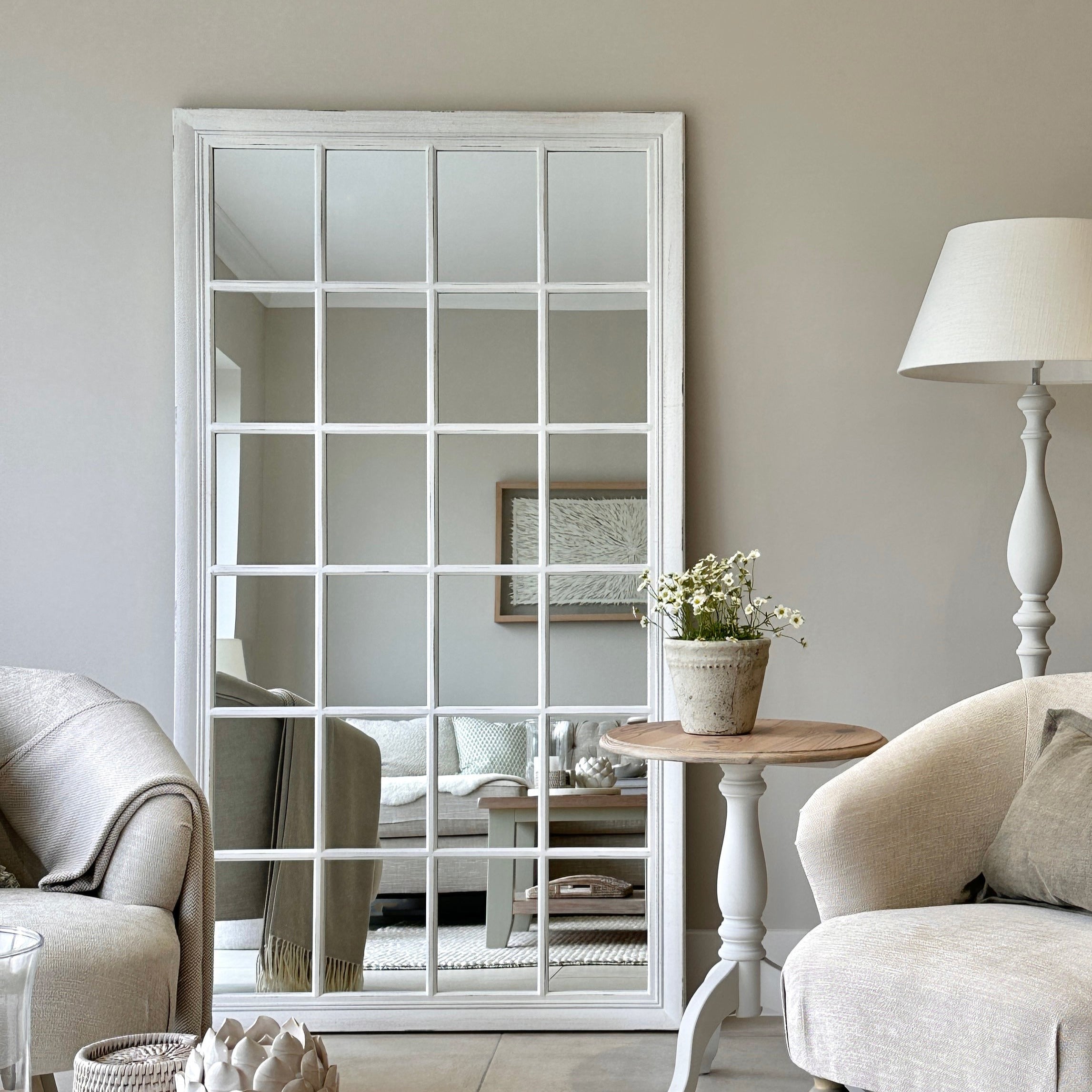 Miroir Fenêtre Sasha Style Shabby Chic Blanc à Poser 180 x 100 cm Havenly
