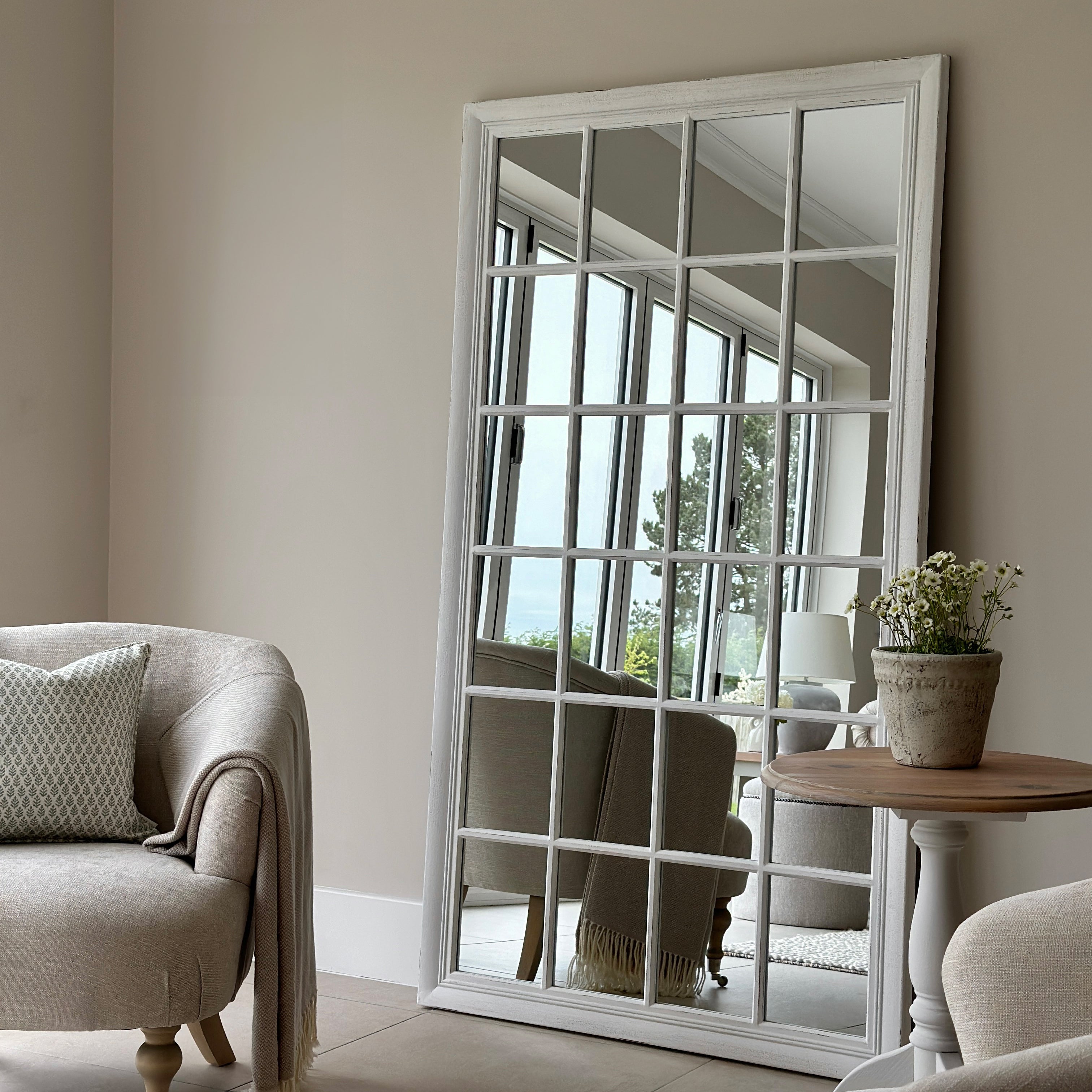 Miroir Fenêtre Sasha Style Shabby Chic Blanc à Poser 180 x 100 cm Havenly