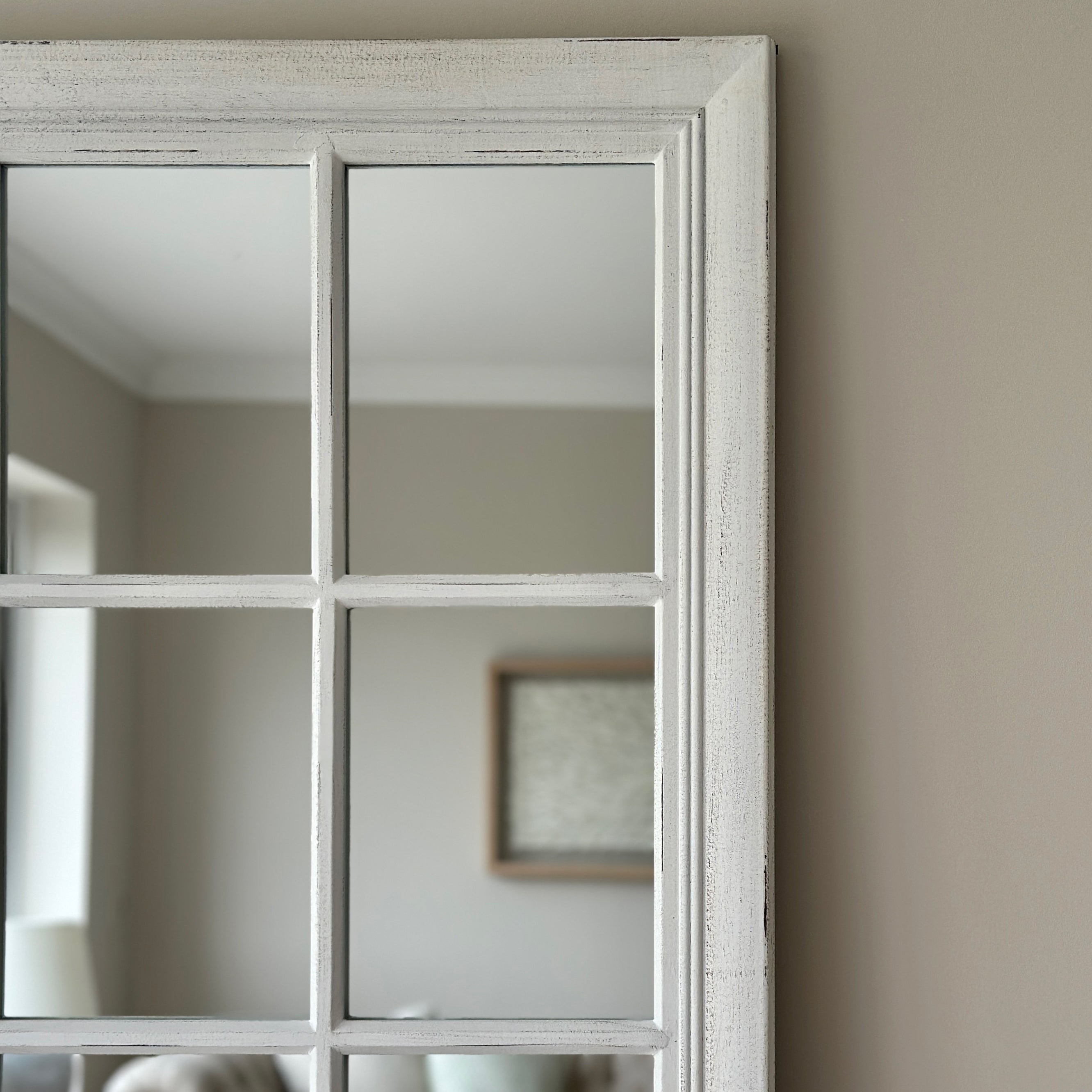 Miroir Fenêtre Sasha Style Shabby Chic Blanc à Poser 180 x 100 cm Havenly